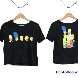 The Simpsons Family Cropped Tee | Black Tie Dye Cartoon T-Shirt